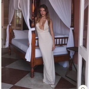 Amelie Teje Dress Veuve Maxi Sheer Cowl Neck in Cream